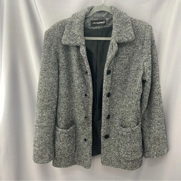 Sandro Women’s Black & White Button Down Blazer Style Coat Size Medium - Picture 6 of 9